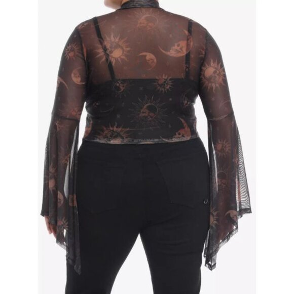 Cosmic Sheer Mesh Sun & Moon Skull Crop Top Size M Celestial Goth Witchy Emo Y2K - Picture 11 of 11